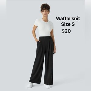 Black Wide-Leg Women's Pants waffle knit pants